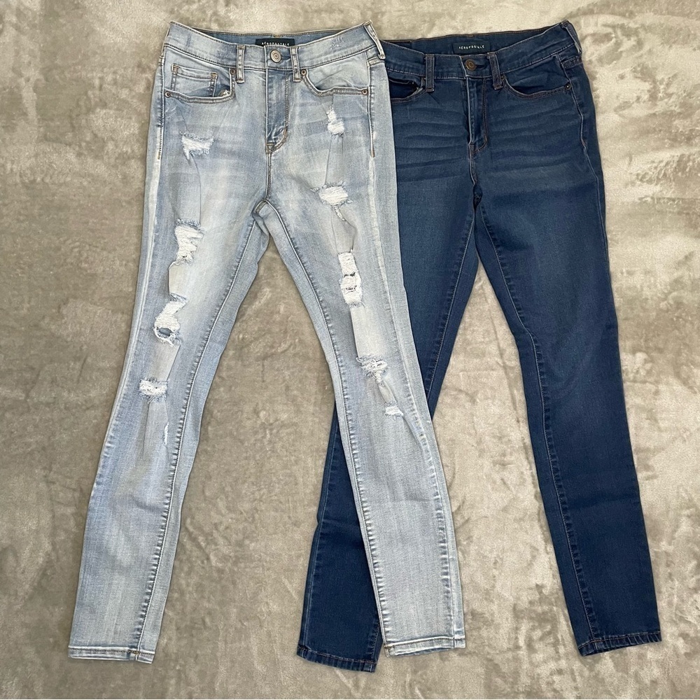 Aeropostale High Waisted Jegging Skinny Jean Bundle Size 4 Light & Dark Wash
